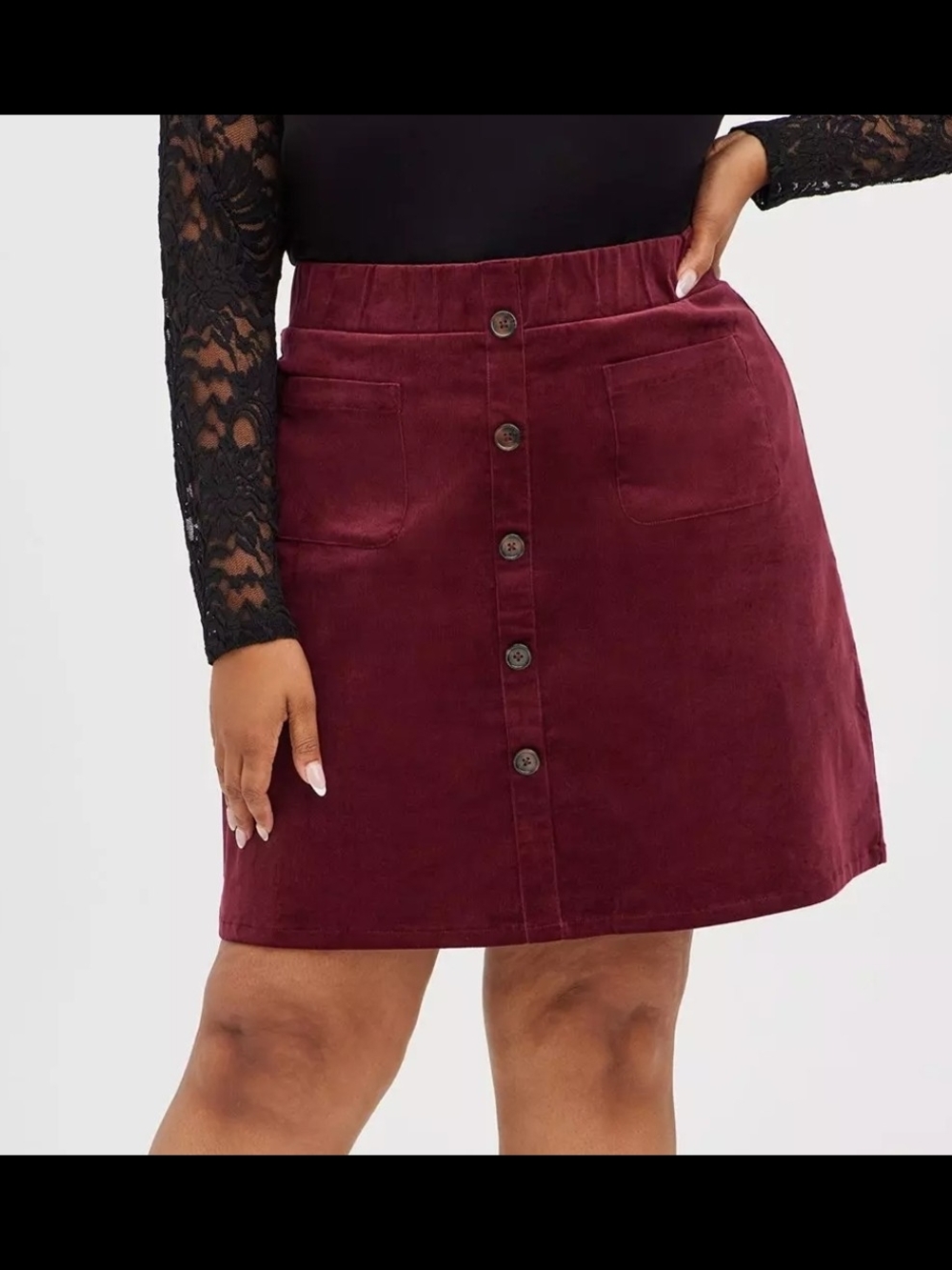 Torrid Burgundy Button-Front A-Line Corduroy Skirt